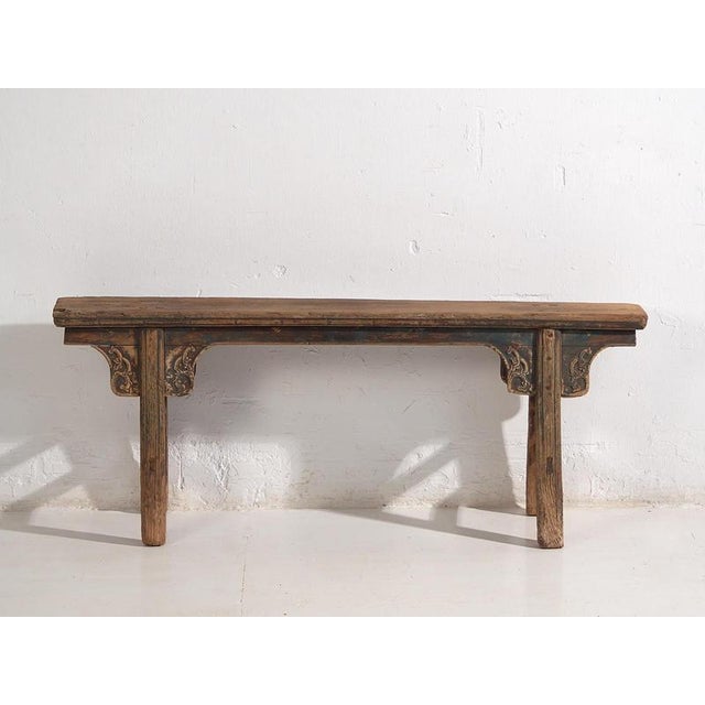Wood Antique Asian Navy Blue Bench, 1870s For Sale - Image 7 of 12