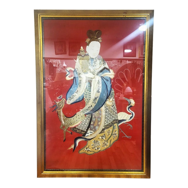 Monumental Chinese 19th C Art Framed Silk Embroidery Qing Dynasty For Sale
