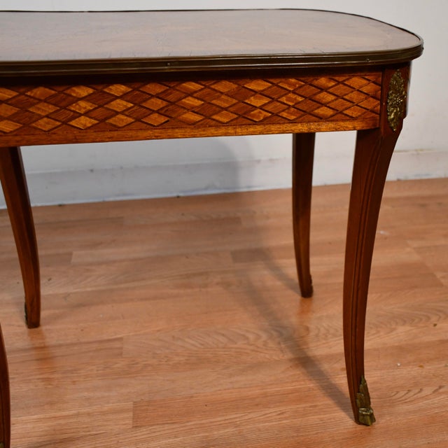 1910s 1910s Antique French Louis XV Walnut & Satinwood Inlay Small Coffee Table For Sale - Image 5 of 15