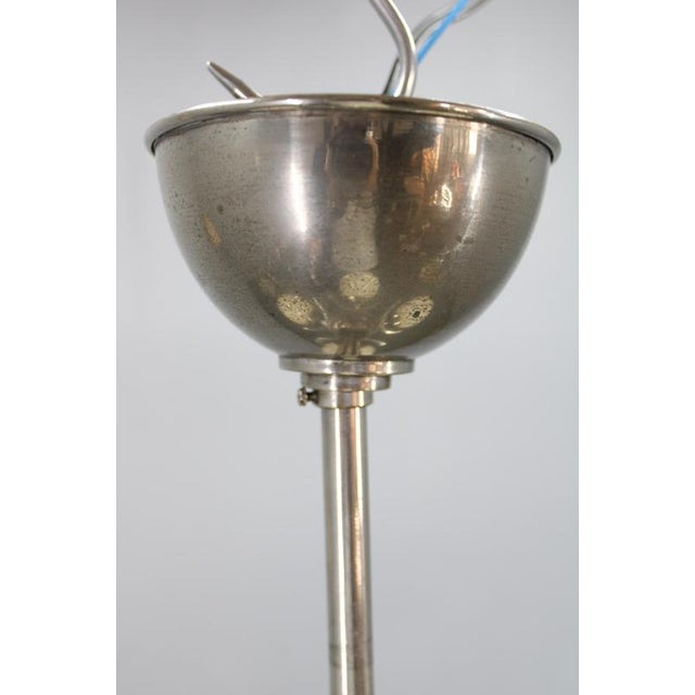 White Czechoslovak Art Deco Nickel Chandelier with Opaline Glass Globes, 1930s For Sale - Image 8 of 11