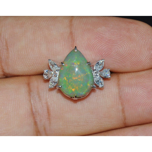 Certified Natural 4.66Cts VS F Diamond Green Opal 18K Solid Gold Cocktail Ring, size 6.75 For Sale - Image 9 of 11