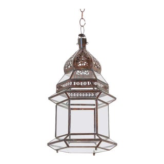 Handcrafted Moroccan Hanging Glass Lantern For Sale