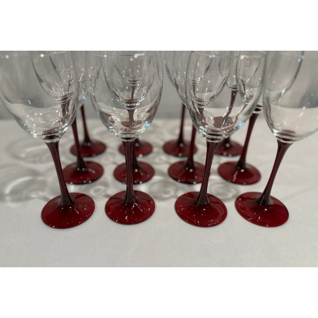 Contemporary Vintage Red Stemmed Wine Glass Set of 12 For Sale - Image 3 of 3