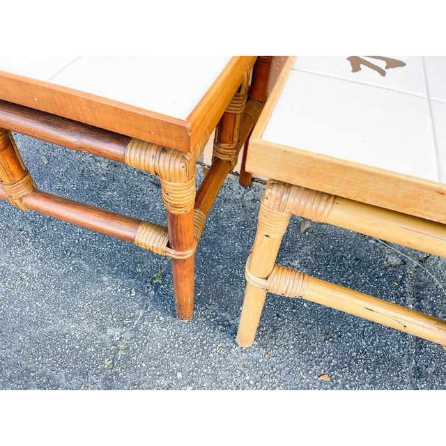 Wood 1970s Palm Beach Regency Tile Top Side Tables - a Pair For Sale - Image 7 of 7