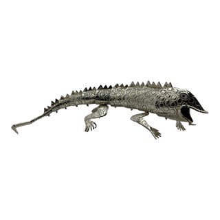 Emilia Castillo Articulated Silver-Plated Brass Lizard Sculpture, Mexico 1980's For Sale