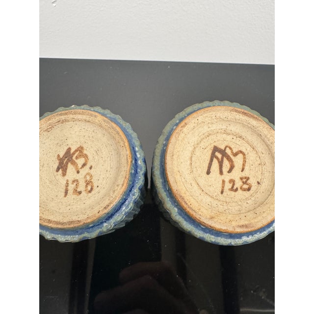 Blue Arne Bang Denmark 1940 Pair of Stoneware Vases For Sale - Image 8 of 11