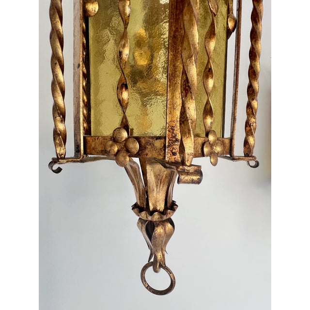 1960s Pair of Italian Gothic Revival Hand Forged Gilt Lanterns For Sale - Image 5 of 14