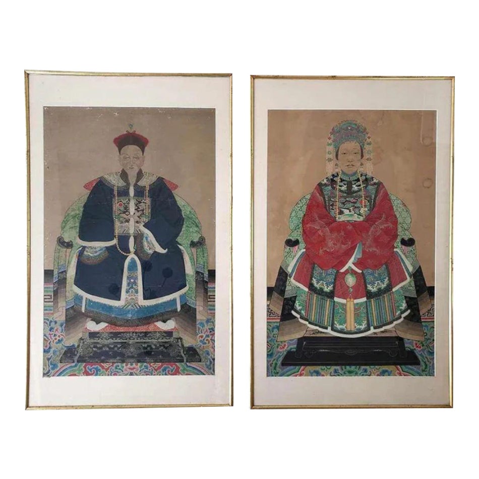 Pair of Framed Chinese Regal Portraits | Chairish