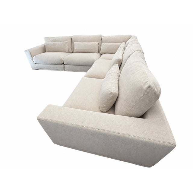 Rh Lugano Modular 5-Piece Sectional | Italy | Down-Feather | Performance Linen Weave – Sand | Customizable For Sale - Image 16 of 18