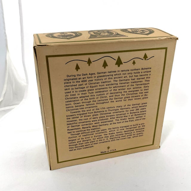 Glass Mid 20th Century Gold & Ivory Glass Christmas Ornaments in Original Box - Set of 4 For Sale - Image 7 of 9