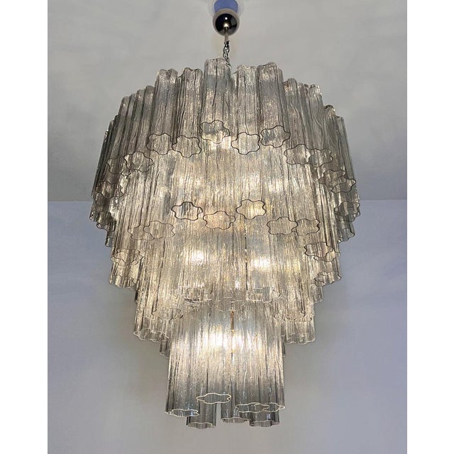 Large Vintage Murano Glass Tiered Chandelier with Smoked Glass Tube, 1990s For Sale - Image 13 of 16