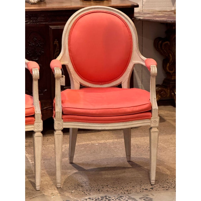 French Pair of Vintage Painted French Armchairs With Oval Backs For Sale - Image 3 of 9