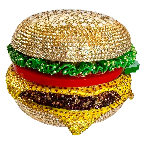 Contemporary 21c Judith Leiber Cheese hamBurger Crystal Gold Minaudiere Evening Clutch Shoulder Bag For Sale - Image 3 of 16