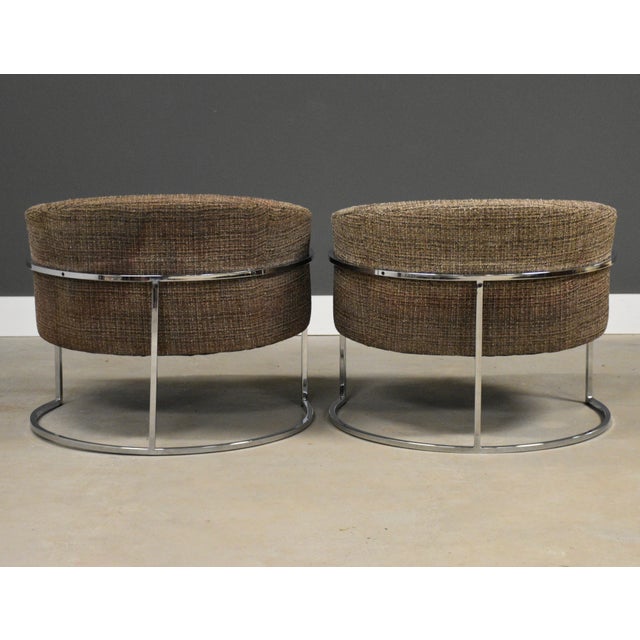 Mid-Century Modern Milo Baughman Style Barrel Back Chrome Lounge Chairs - A Pair For Sale - Image 3 of 10