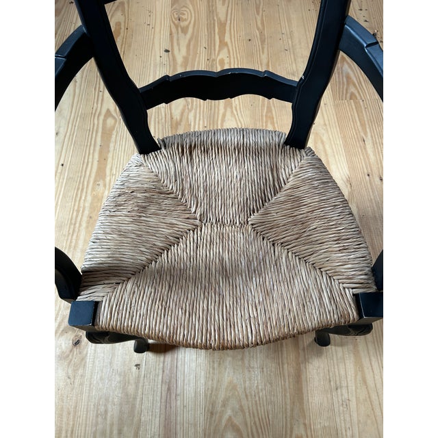 Country Style Ebonized Wood Ladderback Dining Chairs With Rush Seats -Set of 10 For Sale - Image 13 of 17