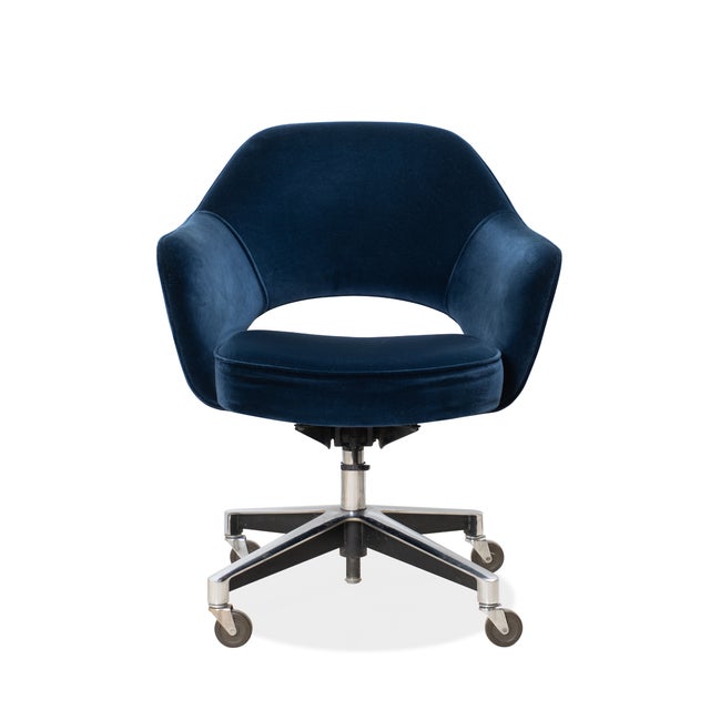 Saarinen Executive Arm Chair In Navy Velvet Swivel Base By Eero Saarinen For Knoll Chairish