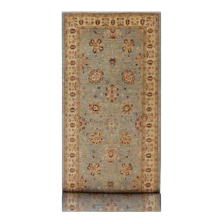 Shabby Chic Ziegler Blue/Gold Wool Runner Rug- 4'1'' X 11'2'' For Sale
