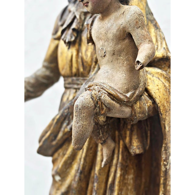 Madonna, Mother of God with Child, 18th Century, Carved Wood, Painted For Sale - Image 6 of 18