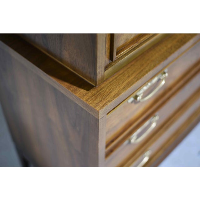 1960s Mid Century Modern Walnut Highboy Dresser by United Furniture For Sale - Image 11 of 14