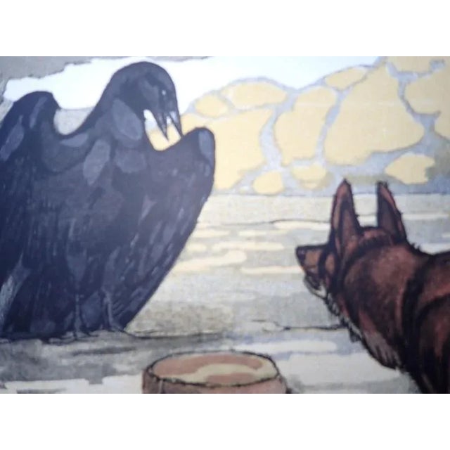 Modern Paul Jouve, The Fox and the Crow, Wood Engraving For Sale - Image 3 of 5