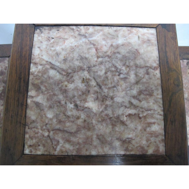 Antique Chinese Marble Inset Carved Wood 3 Step Tier Scholar Display Stand For Sale - Image 4 of 14