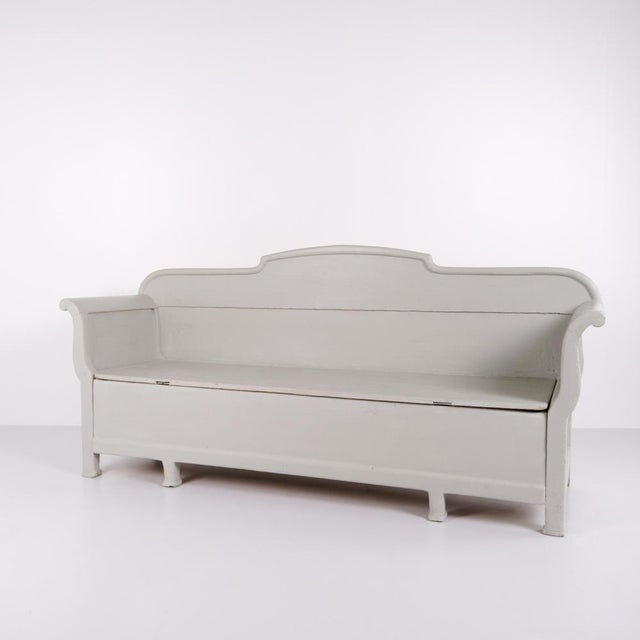 Gray Antique Grey Storage Bench in Pine Wood, 1890s For Sale - Image 8 of 11