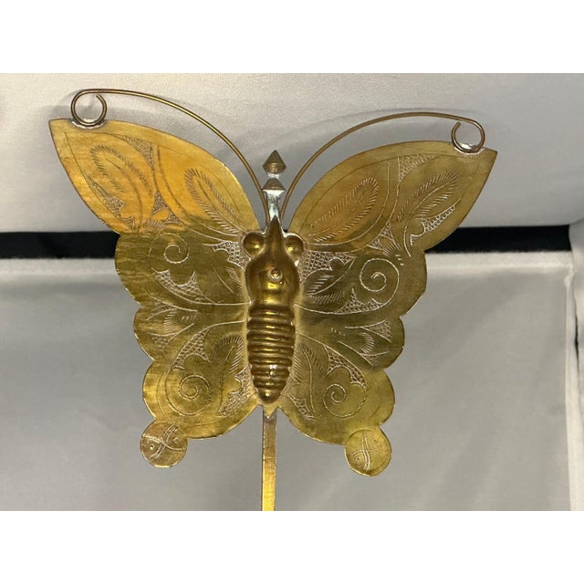 Asian Antique Brass Butterfly Candlestick Holders: Oriental Floral Etched Decor For Sale - Image 3 of 10