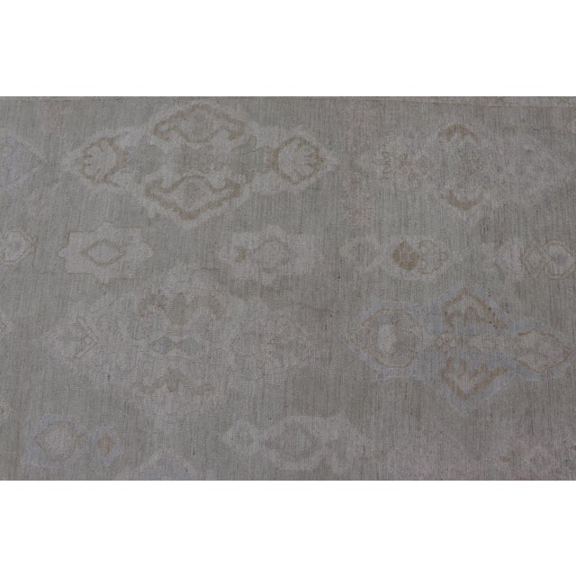 Sky Blue Modern Oushak Rug With Warm Field and Light Blue and Green Accents 13'2 X 14'10 For Sale - Image 8 of 13