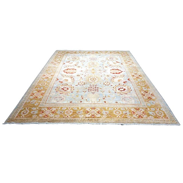 Condition: New Origin: Afghanistan Design: Oushak Actual Size: 9'3" X 11'10" Thickness: 1/4" Color: Gold, Blue, Red, Ivory...