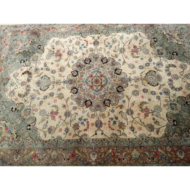 Persian Vintage Persian Tabriz Rug, Hand-Knotted Wool & Silk, Fine Floral Pattern, Ivory & Taupe, 7x10 For Sale - Image 3 of 18