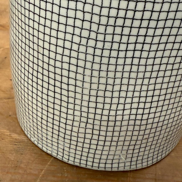 Rounded Black & White Small Checkered Patterned Ceramic Vase For Sale - Image 9 of 11