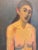 A striking vintage oil painting depicting a contemplative female nude rendered in soft yet expressive brushstrokes. The...