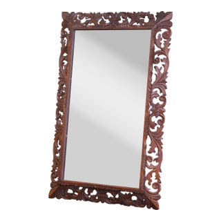 19th Century French Louis XIII Carved Oak Glass Wall Mirror For Sale