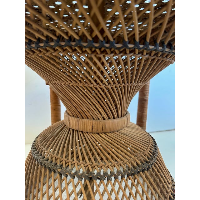 Wood Vintage Woven Wicker Rattan Hourglass Emmanuelle Peacock Style Side Table Stool For Sale - Image 7 of 12