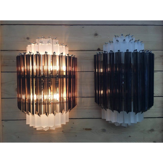 Sanblasted and Fume Triedro Murano Glass Wall Sconce For Sale - Image 6 of 6