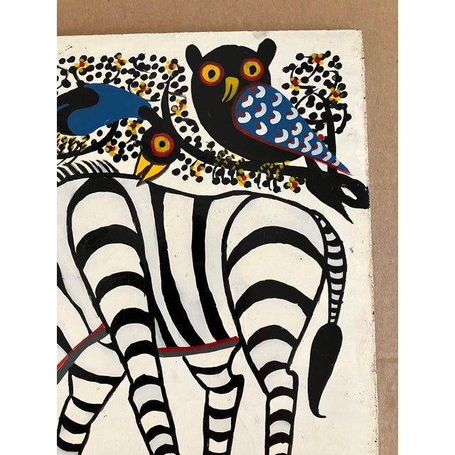 Tingatinga Painting of Zebra, Owl, Peacocks by Bushiri Mruta Awazi, Tanzania For Sale - Image 4 of 6