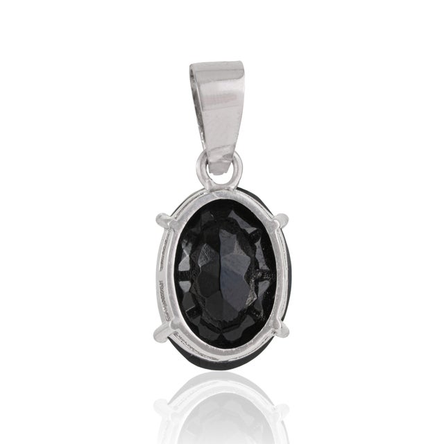 Metal Minimalist Prong Set Oval 7.29 Ct Black Onyx Solitaire Pendant in 925 Sterling Silver For Sale - Image 7 of 12