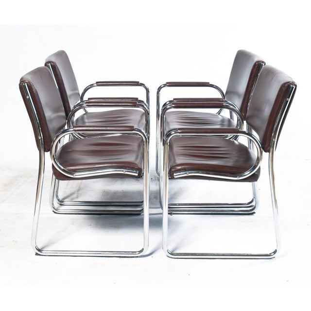 Mid-Century Modern Vintage Leather and Chrome Dining Chairs, circa 1970s - Set of 4 For Sale - Image 3 of 4