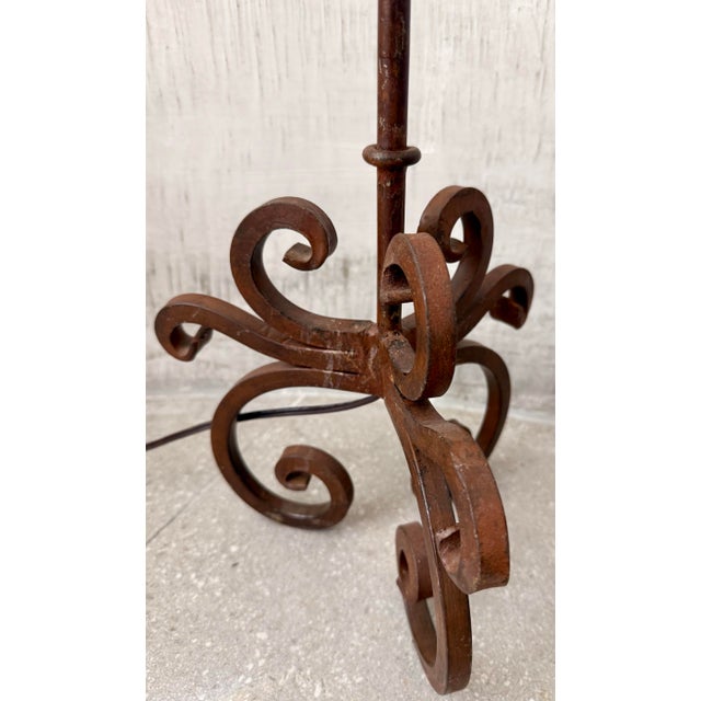 Mexican Vintage Rustic Wrought Iron Spanish Revival Style Candle Holders Converted to Table Lamps, Circa 1980s- A Pair For Sale - Image 3 of 12