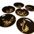 Vintage Set of Six Black Lacquer Art Lacquerware Kyoto Japan Decorative Plates. Hand Painted with Gold Using Traditional...