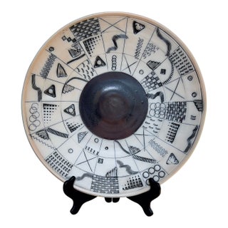 Modernist Graphic Black & White Ceramic Platter by Bob & Cheryl Husby For Sale