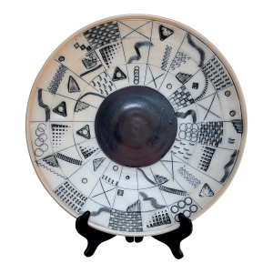 Modernist Graphic Black & White Ceramic Platter by Bob & Cheryl Husby