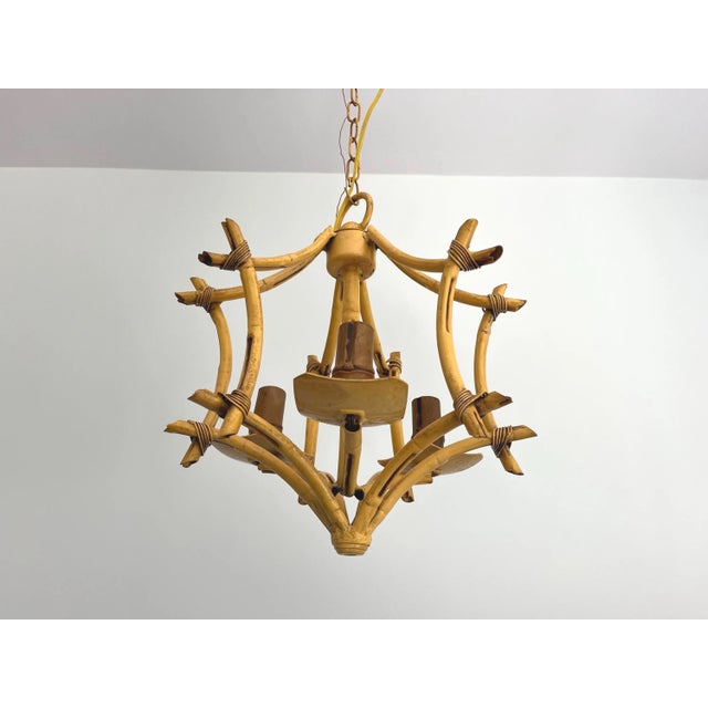 Italian Italian Bamboo Pagoda Chandelier, 1960s For Sale - Image 3 of 13