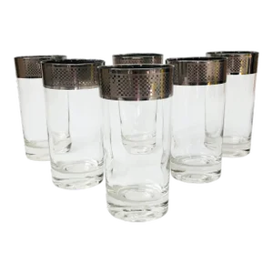 Mid Century Checkered Silver Rim Tumblers - Set of 6