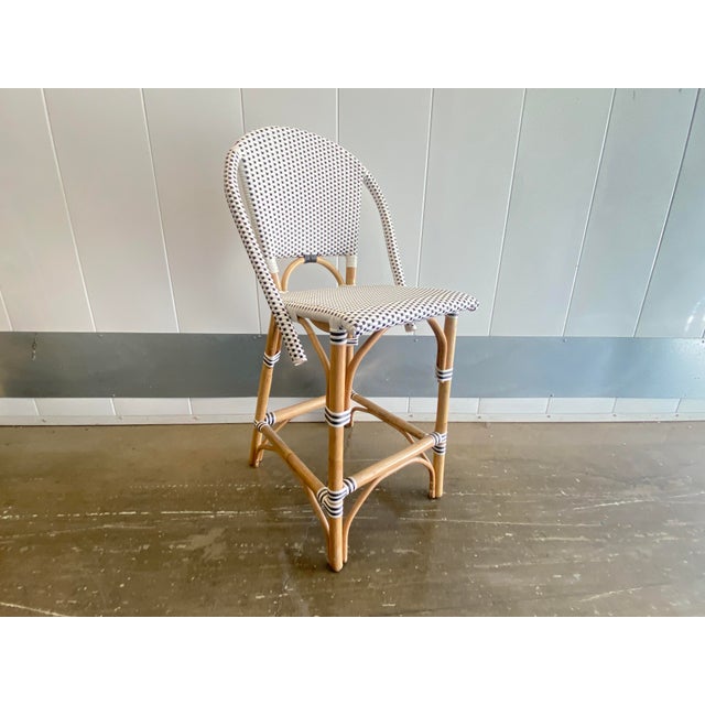 French Parisian Bistro Style Rattan Counter Height Stool, Black & White