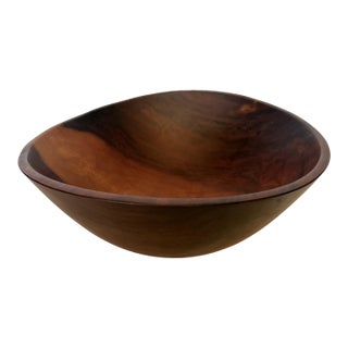 Modern Hand-Turned Cherry Wood Bowl Signed by O. Lufton For Sale