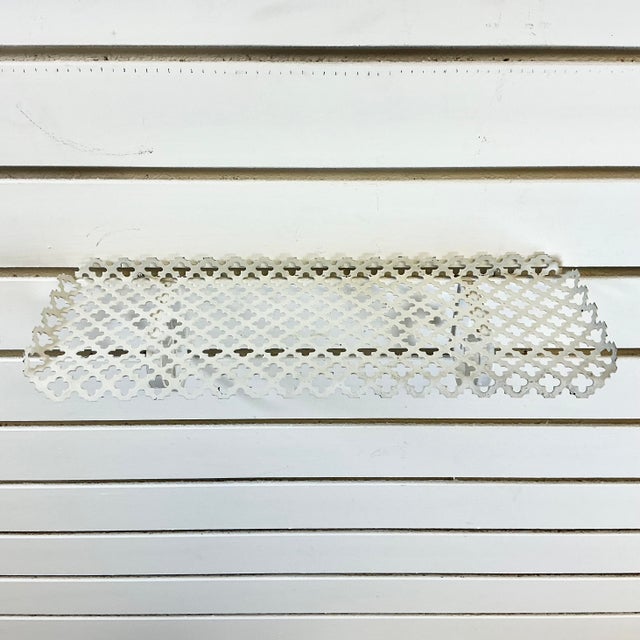 Mid-Century Modern 1960s Mid-Century Boho Chic Pierced Metal Wall Mounted Shelf, White For Sale - Image 3 of 15