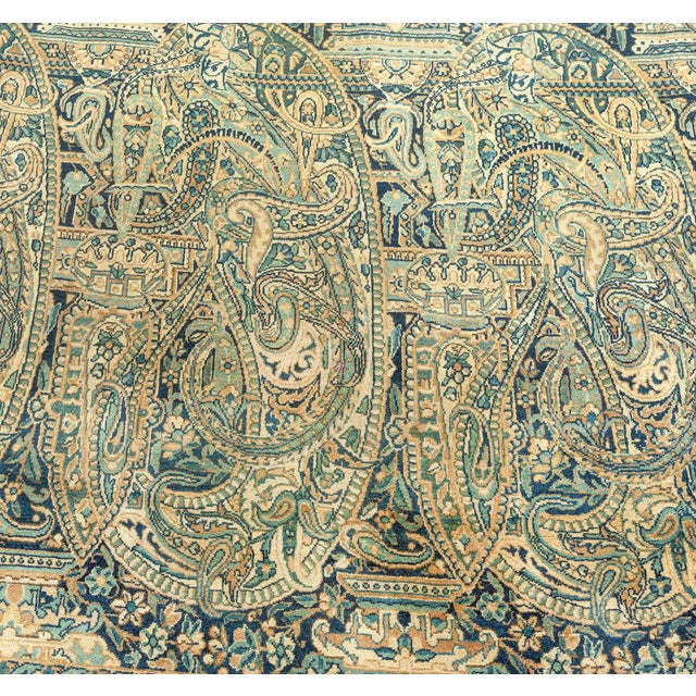 Ivory Antique Persian Kirman Floral Beige Handmade Wool Rug For Sale - Image 8 of 9