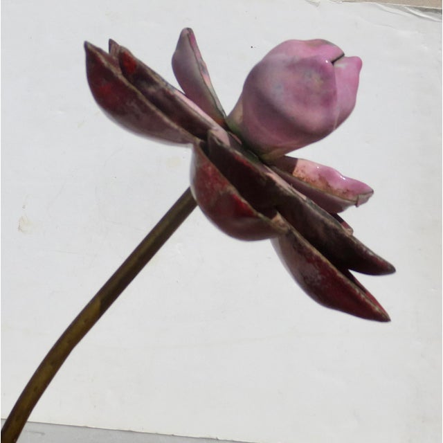 Paint Chinese Enamel on Brass Lotus Flower For Sale - Image 7 of 9