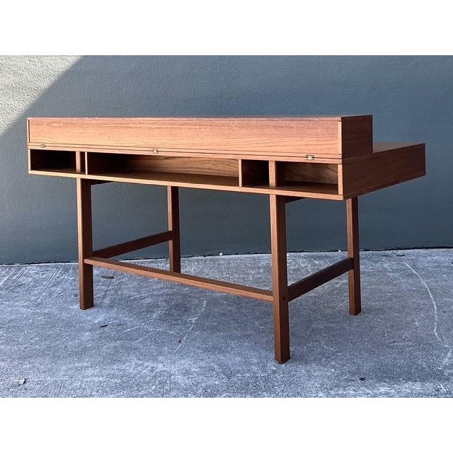 Vintage MCM Peter Lovig Nielsen for Hedensted Mobelfabrik Flip Top Teak Writing Desk For Sale - Image 9 of 12